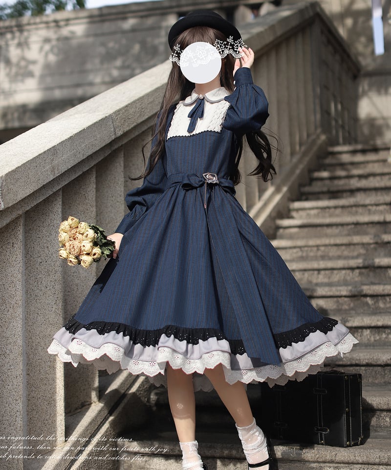 胡桃木JK / フィリス エレガントなレトロなネイビーブルーのチェック柄