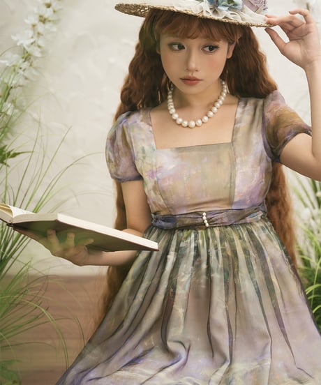 Miss Cube / 油画集 エンパイアスタイルワンピース [LO1069]