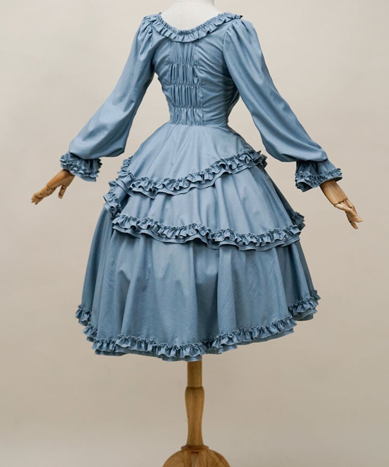 いばら姫 アッシュブルー ロリィタドレス ワンピース＋帽子 2XL [LO232