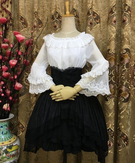 シフォン レース ラウンドネック 姫袖 ロリィタインナーブラウス [LO557]