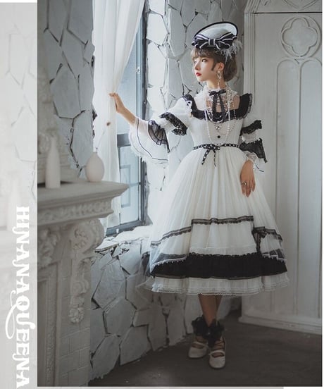 HinanaQueena ワルツ ホワイト ロリィタドレス ワンピース+帽子 XL [LO230]