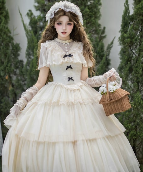 with PUJI Letter and Poetry / 白霧の約束 ロリィタドレス set [LO1582]