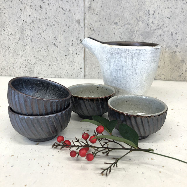 笠間焼 笠間焼 / 鎬のぐい呑（鉄×透明） | 和の雑貨 えん