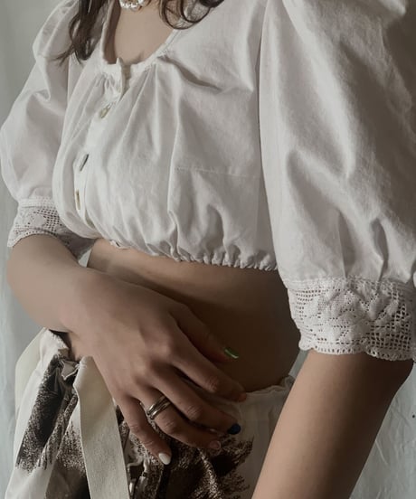 【USED】 White Cotton Tyrol Blouse①/210421-026