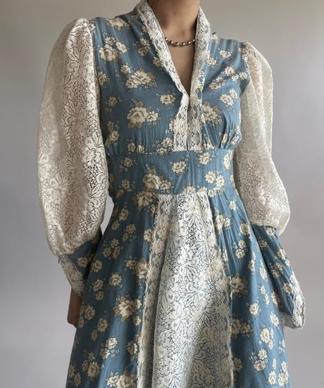 【USED】 Flower Pattern Lace Long One-Piece /250208-001