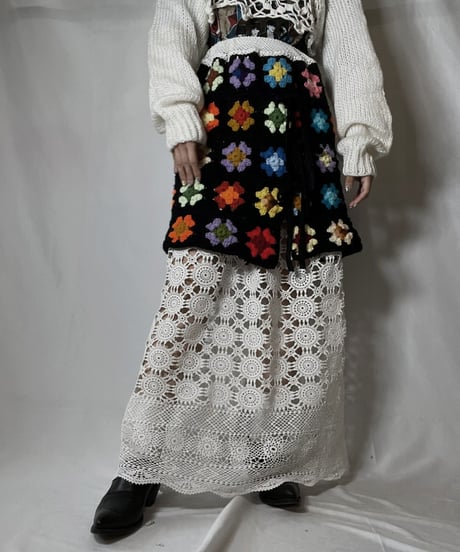 【RE;CIRCLE】 RE Granny Knit×Lace Long Skirt①/210917-005
