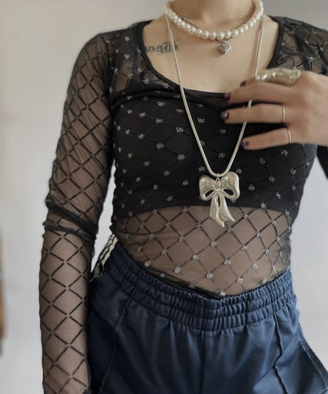 【USED 】Patterned Sheer Leotard Top/240330-020