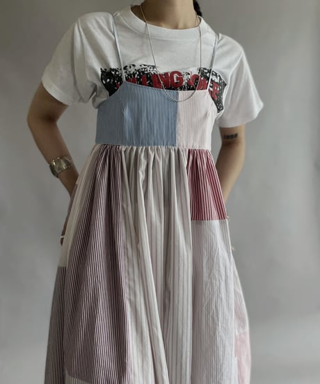 【RE;CIRCLE】 RE Patchwork Strip Shirt One-Piece / 230608-014
