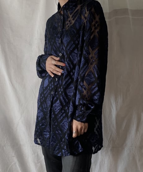 【USED】  Velor Patterned See-through Shirt/210407-007