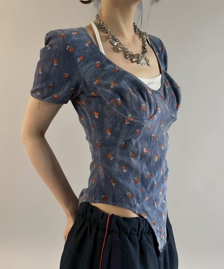 【USED】 S/S Flower Pattern Velour Leotard Top / 260307-012