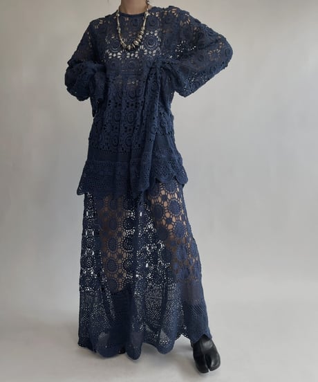 【RE;CIRCLE】 RE Crochet Lace One-piece Navy / 220818-007