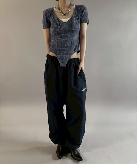 【USED】 S/S Flower Pattern Velour Leotard Top / 260307-012