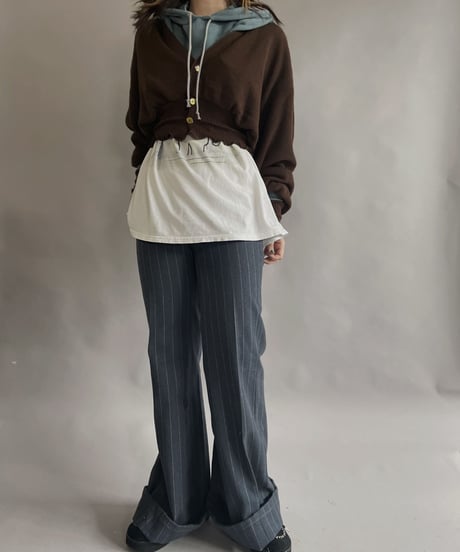 【RE;CIRCLE】 RE Acrylic Knit Cardigan + Hoodie Brown × Light Blue / 230220-010