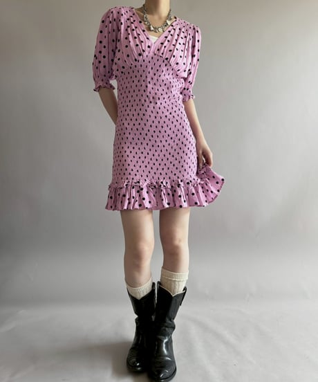 【USED】 Dot Pattern Shirring One-Piece/ 260404-008