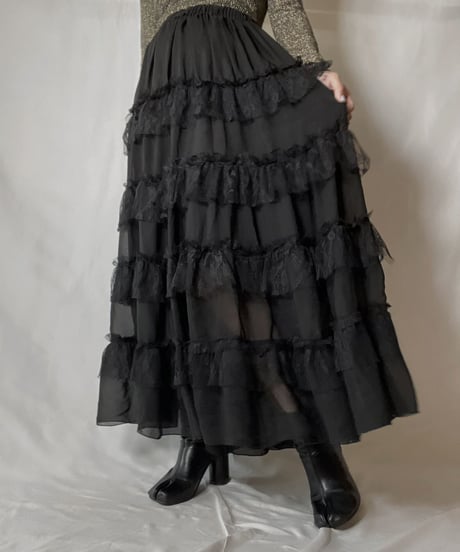 【USED】 Poly Lace Frill Long Skirt/211014-046