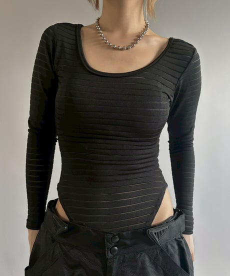 【USED】 Striped Sheer Leotard Top / 251220-007