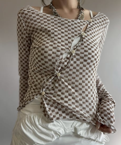 【USED】 Check Pattern Sheer Top / 260314-027