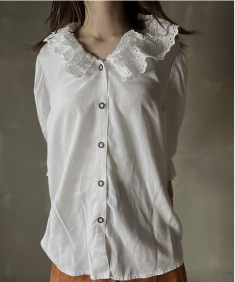 【USED】　White Cotton L/S Bluse/ 220220-028