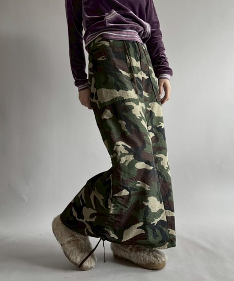 【USED】 Made in USA Camouflage Nylon Drawstring Skirt / 251206-020