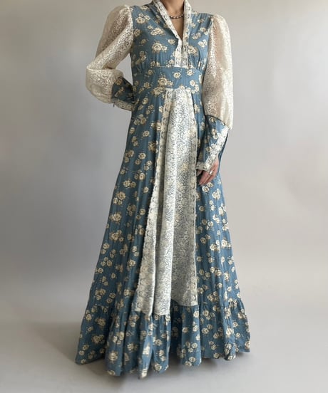 【USED】 Flower Pattern Lace Long One-Piece /250208-001