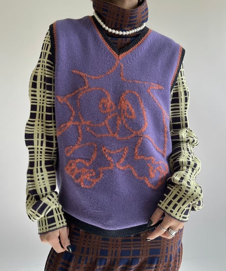 【USED】 HEAVEN Patterned Mohair Knit Vest /250104-024