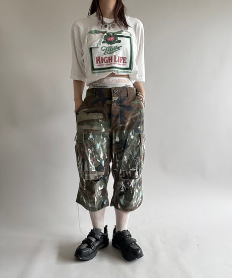 【USED】 Military Camouflage Painted Cut off Shorts  / 250614-018