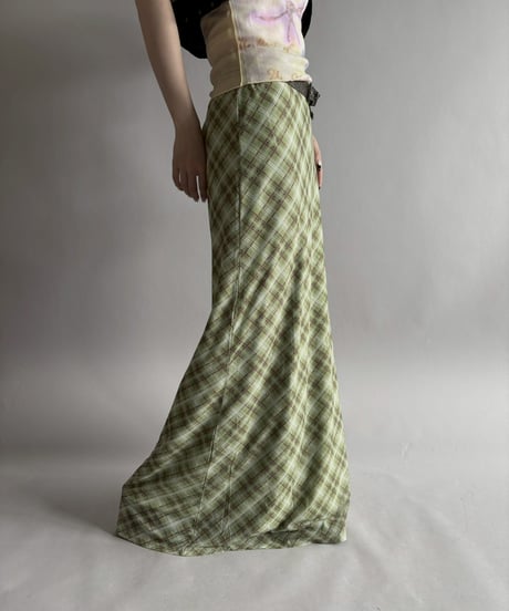 【USED】 Check Pattern Sheer Long Skirt /260328-003