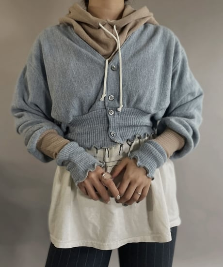 【RE;CIRCLE】 RE Acrylic Knit Cardigan + Hoodie Light Blue × Beige / 230220-006