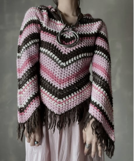 【USED】　Stripe Crochet Knit Top/ 220220-020