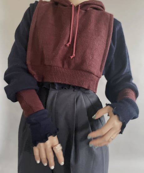【RE;CIRCLE】 RE Acrylic Knit Cardigan + Hoodie Navy × Blue / 230220-015