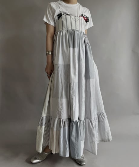 【RE;CIRCLE】 RE Patchwork Strip Shirt One-Piece / 230608-013