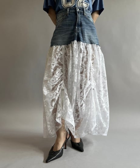 【RE;CIRCLE】 RE Denim Lace Switching Skirt / 240801-008