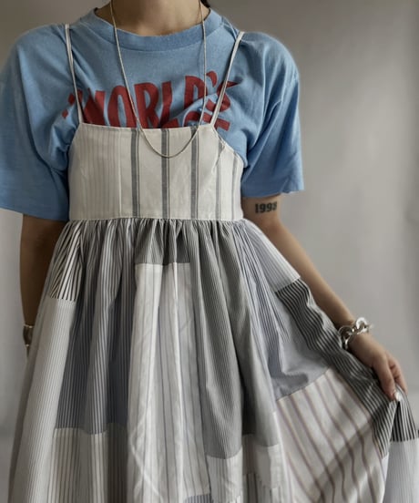 【RE;CIRCLE】 RE Patchwork Strip Shirt One-Piece / 230608-011