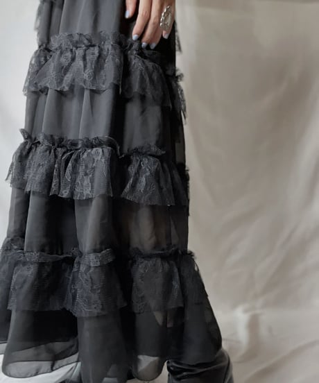 【USED】 Poly Lace Frill Long Skirt/211014-046