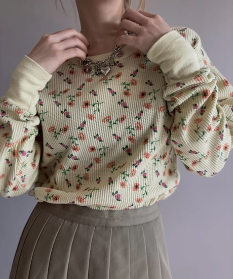 【USED】 Flower Pattern Waffle Top / 260214-012
