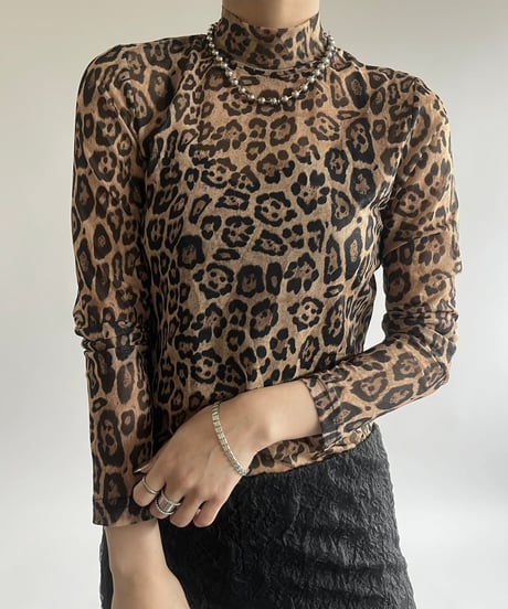 【USED】 Leopard Pattern Sheer Top /250301-005