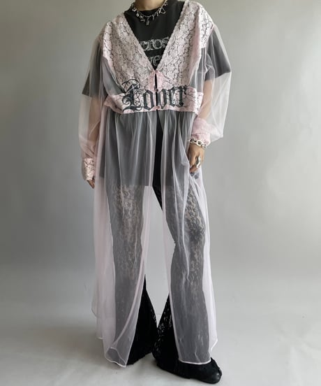 【USED】 Lace Patterned Sheer Long One-Piece/241006-018