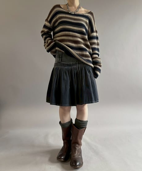 【USED】 Lauren Ralph Lauren Border Pattern Cotton Knit Top/ 260221-024