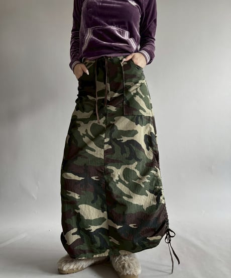 【USED】 Made in USA Camouflage Nylon Drawstring Skirt / 251206-020