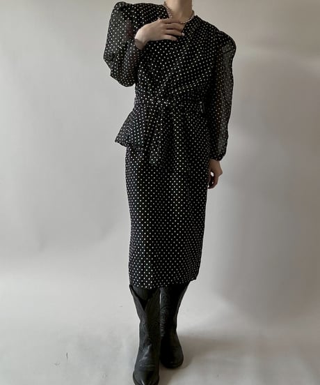 【USED】 Dot Pattern Sheer Sleeve Long One-Piece  / 250628-006