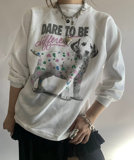 【USED】 Made in USA 90's Hanes Dog Print Sweat Top/241124-024