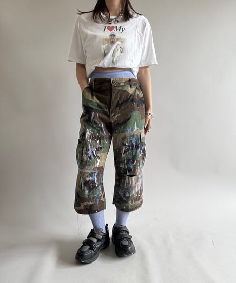 【USED】 Military Camouflage Painted Cut off Shorts  / 250614-014