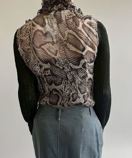 【USED】 Leopard Pattern L/S Sheer Top  / 250526-008