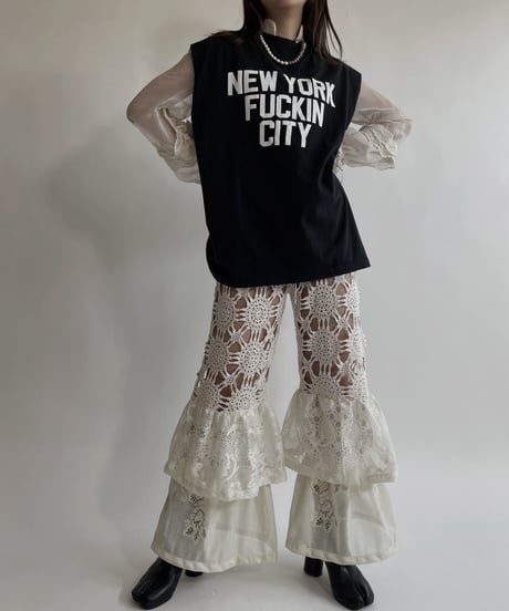 【RE;CIRCLE】 RE Crochet Lace Tiered Pants / 220427-044