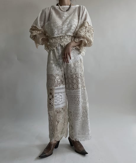 【RE;CIRCLE】 RE Crochet Lace Patchwork Pants / 220427-022