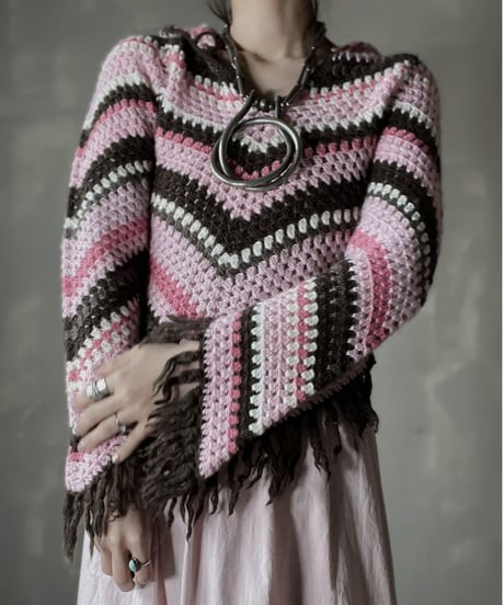 【USED】　Stripe Crochet Knit Top/ 220220-020