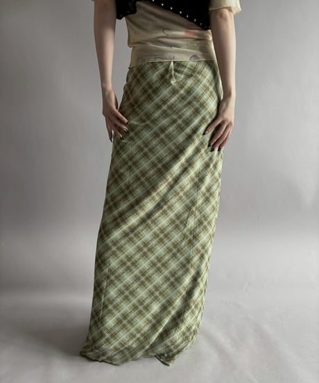 【USED】 Check Pattern Sheer Long Skirt /260328-003