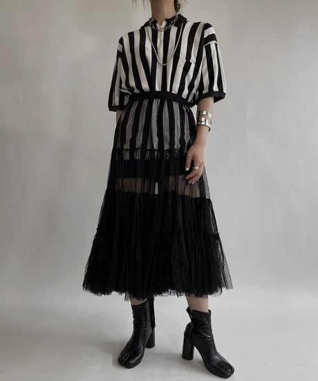 【USED】 Poly Long Sleeve Striped Top / 220709-017