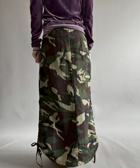 【USED】 Made in USA Camouflage Nylon Drawstring Skirt / 251206-020