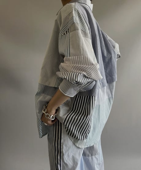 【RE;CIRCLE】 RE Patchwork Strip Shirt / 230824-003